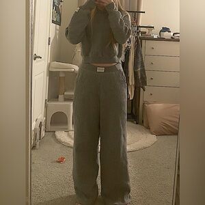 Aerie Offline Coffee Run Set | Gray Hoodie & Wide Leg Pants | Size Small